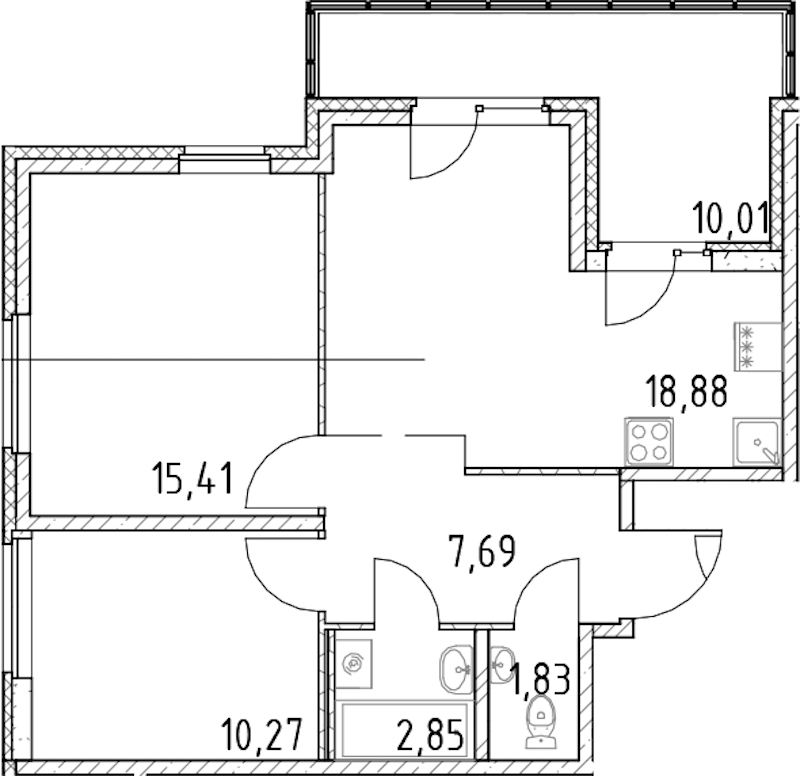 2-комнатная квартира 56.93 м², 16/23 эт., ЖК «Город Первых»